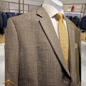 Jos. A. Bank Sport Coat: 48S, 100% Wool,Tan/Brown Plaid, EUC